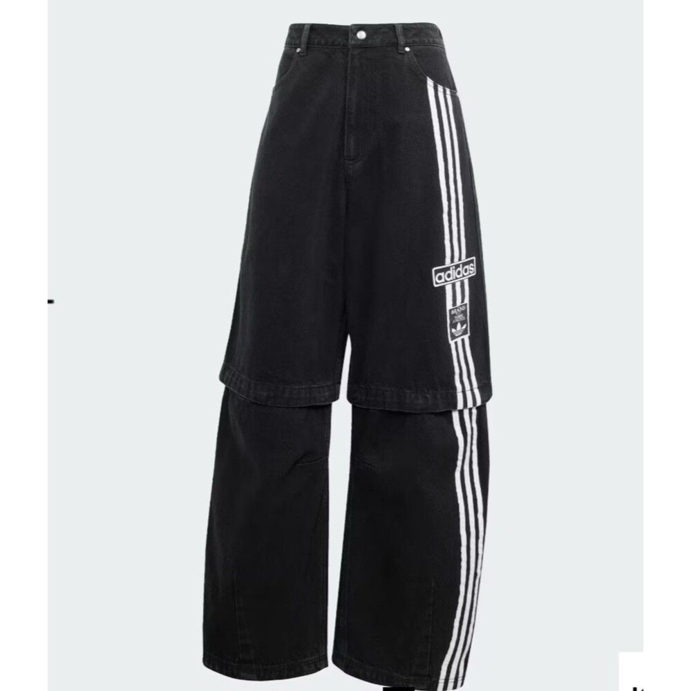 NWOT Adidas Adibreak Denim Two-In-One Jeans Womens 32 Black White Baggy Skater - Picture 2 of 16